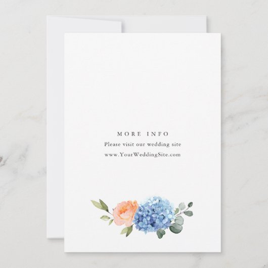 Elegant Blauw Hydrangea Blush Roze Rozen Bruiloft Kaart (Achterkant)