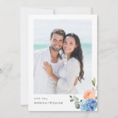 Elegant Blauw Hydrangea Blush Roze Rozen Bruiloft Kaart (Achterkant)