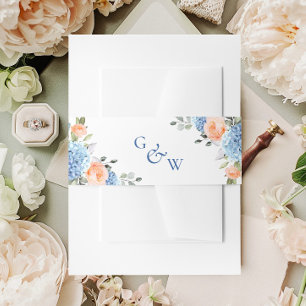 Elegant Blauw Hydrangea Blush Roze Rozen Bruiloft Uitnodigingen Wikkel