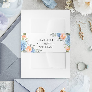 Elegant Blauw Hydrangea Blush Roze Rozen Bruiloft Uitnodigingen Wikkel