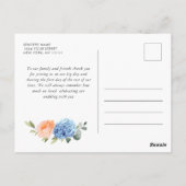 Elegant Blauw Hydrangea Blush Roze Rozen Dank u Briefkaart (Achterkant)