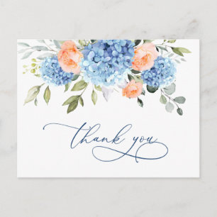 Elegant Blauw Hydrangea Blush Roze Rozen Dank u Briefkaart