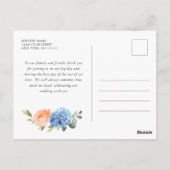 Elegant Blauw Hydrangea Blush Roze Rozen Dank u Briefkaart (Achterkant)
