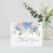 Elegant Blauw Hydrangea Blush Roze Rozen Dank u Briefkaart (Staand voorkant)