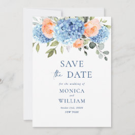 Elegant Blauw Hydrangea Blush Rozen Bloemenbruilof Save The Date