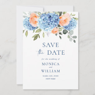 Elegant Blauw Hydrangea Blush Rozen Bloemenbruilof Save The Date