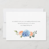 Elegant Blauw Hydrangea Blush Rozen Bloemenbruilof Save The Date (Achterkant)