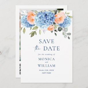 Elegant Blauw Hydrangea Blush Rozen Bloemenbruilof Save The Date