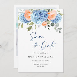 Elegant Blauw Hydrangea Blush Rozen Bloemenbruilof Save The Date