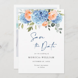 Elegant Blauw Hydrangea Blush Rozen Bloemenbruilof Save The Date