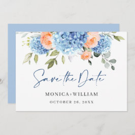 Elegant Blauw Hydrangea Blush Rozen Bloemenbruilof Save The Date