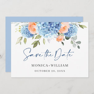 Elegant Blauw Hydrangea Blush Rozen Bloemenbruilof Save The Date