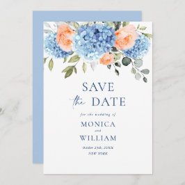 Elegant Blauw Hydrangea Blush Rozen Bloemenbruilof Save The Date