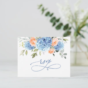 Elegant Blauw Hydrangea Blush Rozen Bruiloft RSVP Briefkaart
