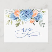 Elegant Blauw Hydrangea Blush Rozen Bruiloft RSVP Briefkaart (Voorkant)