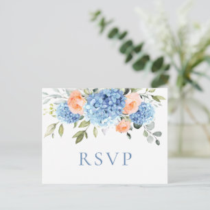 Elegant Blauw Hydrangea Blush Rozen Bruiloft RSVP Briefkaart