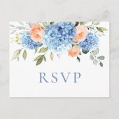 Elegant Blauw Hydrangea Blush Rozen Bruiloft RSVP Briefkaart (Voorkant)