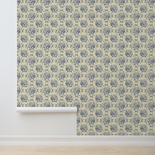 Elegant  Blauw Hydrangea Bow Pattern Behang (Applicatie)