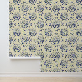 Elegant  Blauw Hydrangea Bow Pattern Behang