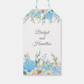 Elegant Blauw Hydrangea Bruiloft Cadeaulabel (Achterkant)