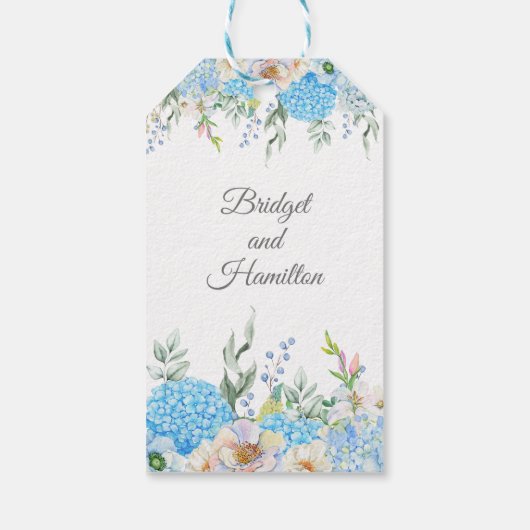 Elegant Blauw Hydrangea Bruiloft Cadeaulabel (Achterkant)