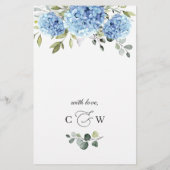 Elegant Blauw Hydrangea Bruiloft Diner Menu (Achterkant)