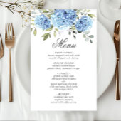 Elegant Blauw Hydrangea Bruiloft Diner Menu
