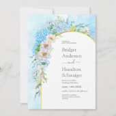 Elegant Blauw Hydrangea Bruiloft Kaart (Voorkant)