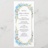 Elegant Blauw Hydrangea Bruiloft Menu (Voorkant)