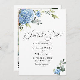 Elegant Blauw Hydrangea Bruiloft QR-code Foto Save The Date