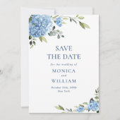 Elegant Blauw Hydrangea Bruiloft QR-code Foto Save The Date (Voorkant)