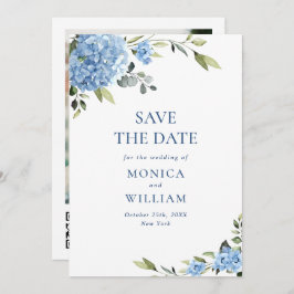 Elegant Blauw Hydrangea Bruiloft QR-code Foto Save The Date