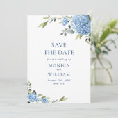 Elegant Blauw Hydrangea Bruiloft QR-code Foto Save The Date (Staand voorkant)