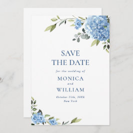 Elegant Blauw Hydrangea Bruiloft QR-code Foto Save The Date