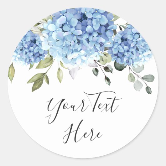 Elegant Blauw Hydrangea Eucalyptus Aangepast Ronde Sticker (Voorkant)