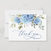 Elegant Blauw Hydrangea Eucalyptus Bloemen Eenvoud Bedankkaart (Voorkant)