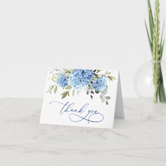 Elegant Blauw Hydrangea Eucalyptus Bloemen Eenvoud Bedankkaart (Voorkant)