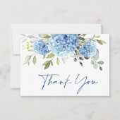 Elegant Blauw Hydrangea Eucalyptus Bloemen Eenvoud Bedankkaart (Voorkant)