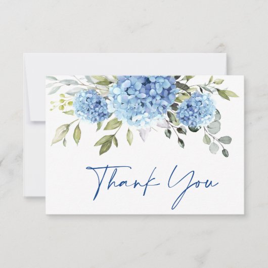 Elegant Blauw Hydrangea Eucalyptus Bloemen Eenvoud Bedankkaart (Voorkant)
