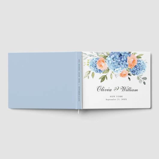Elegant Blauw Hydrangea Eucalyptus Bruiloft Gastenboek (Volledig)