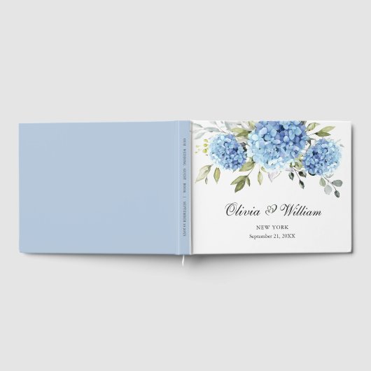 Elegant Blauw Hydrangea Eucalyptus Bruiloft Gastenboek (Volledig)
