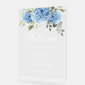 Elegant Blauw Hydrangea Eucalyptus BRUILOFT Welkom Acryl Bord (Hoek)