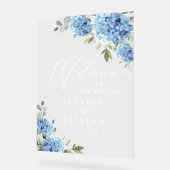 Elegant Blauw Hydrangea Eucalyptus BRUILOFT Welkom Acryl Bord (Hoek)