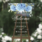 Elegant Blauw Hydrangea Eucalyptus BRUILOFT Welkom Acryl Bord