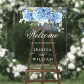Elegant Blauw Hydrangea Eucalyptus BRUILOFT Welkom Acryl Bord