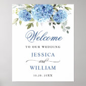 Elegant Blauw Hydrangea Eucalyptus Bruiloft Welkom Poster (Voorkant)
