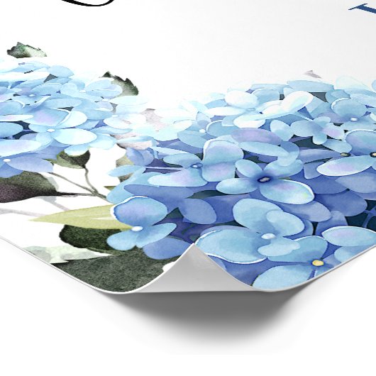 Elegant Blauw Hydrangea Eucalyptus Bruiloft Welkom Poster (Hoek)