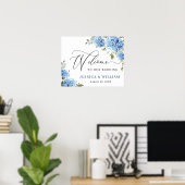 Elegant Blauw Hydrangea Eucalyptus Bruiloft Welkom Poster (Thuiskantoor)
