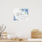 Elegant Blauw Hydrangea Eucalyptus Bruiloft Welkom Poster (Keuken)