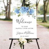 Elegant Blauw Hydrangea Eucalyptus Bruiloft Welkom Poster